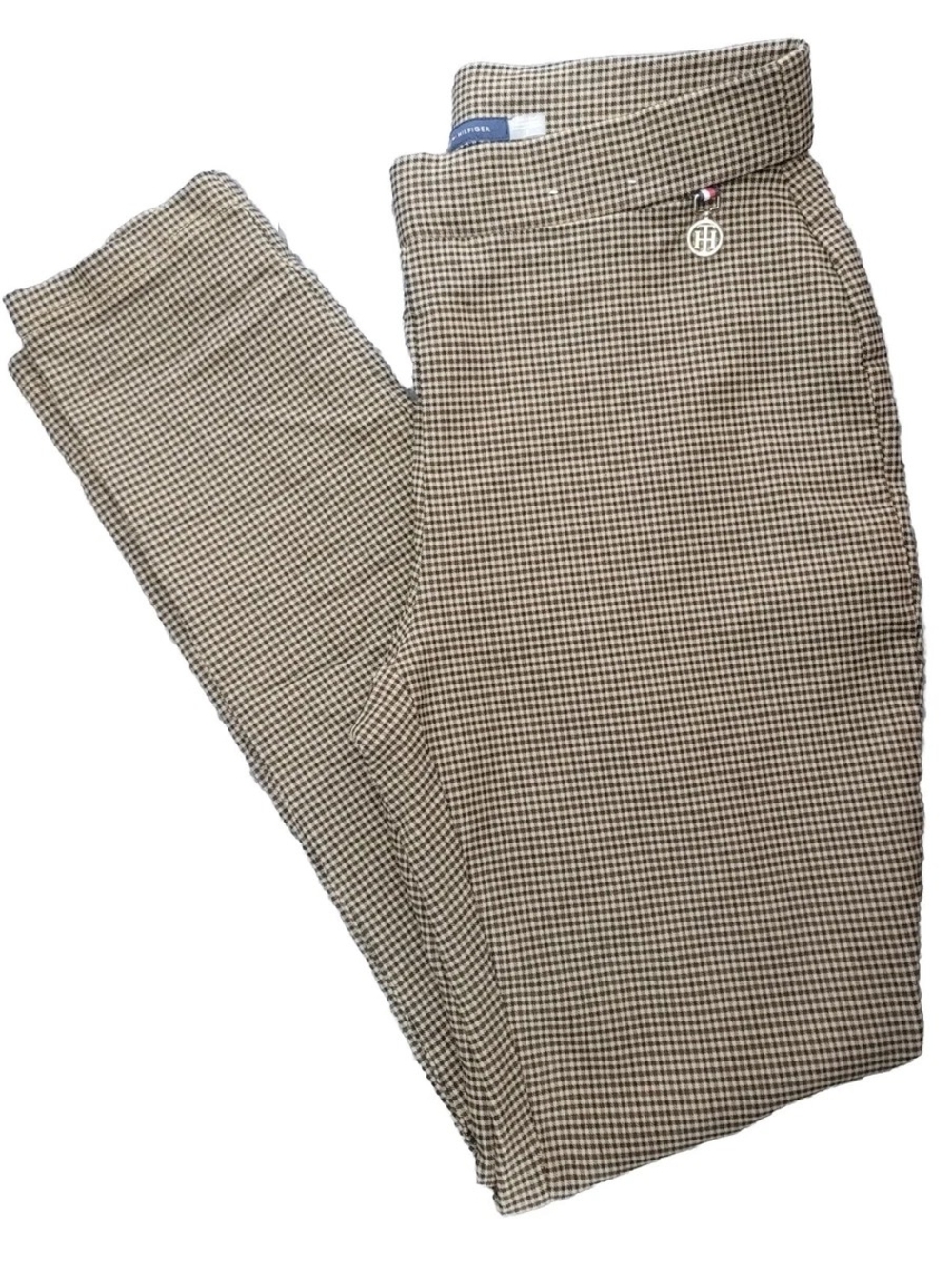 Tommy Hilfiger Tan Brown and Red Houndstooth Ankle Pants